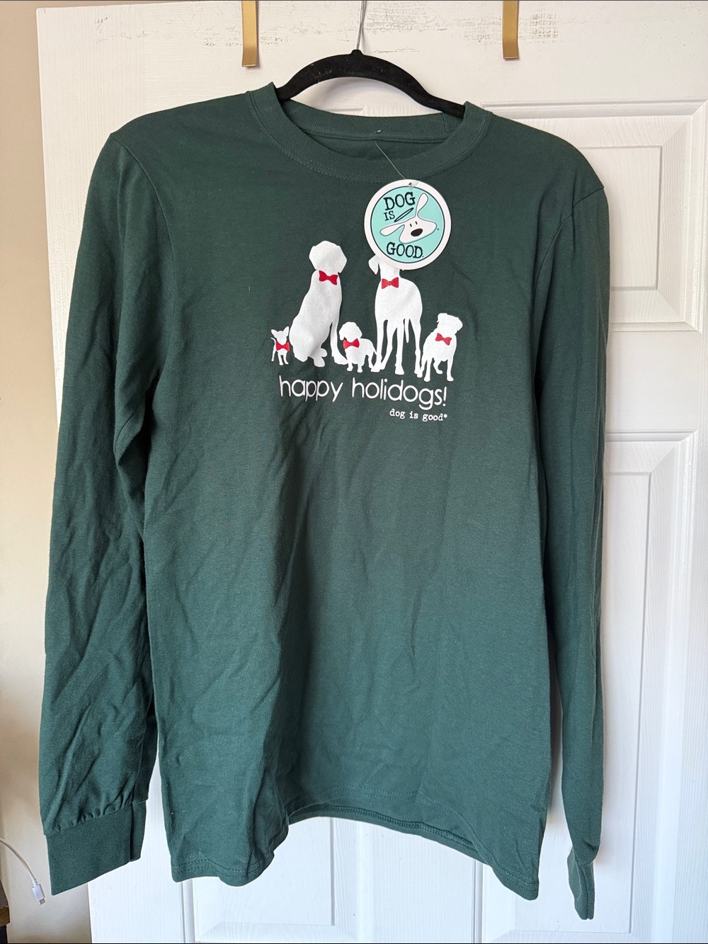 Dog Is Good Men's Long Sleeve 'Happy Holidays' Tee - Forest Green